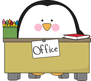 penguin at office desk cartoon